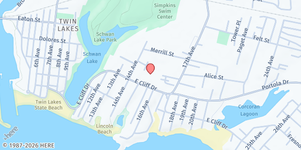 Map showing Santa Cruz Community Health Centers - East Cliff Family Health at 21507 East Cliff Drive, Santa Cruz, CA