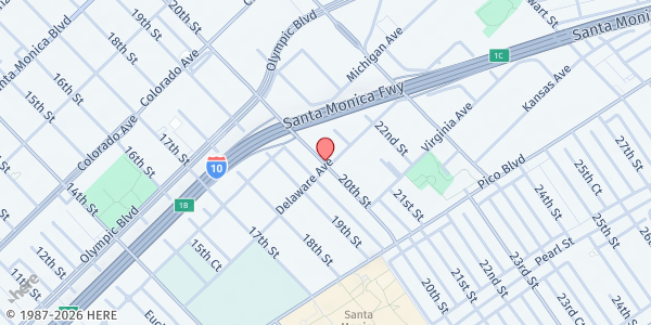 Map showing Delaware Avenue Food Pantry at 1845 20th Street, Santa Monica, CA
