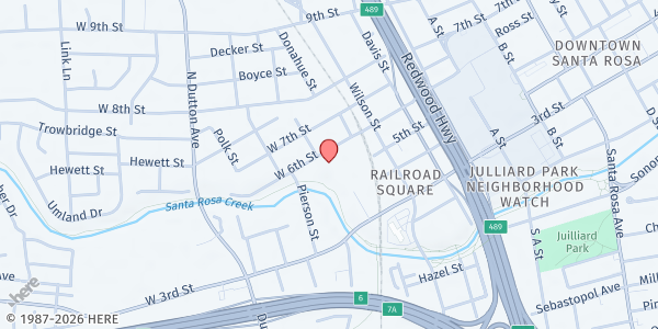 Map showing 6th Street Playhouse at 52 W 6th St, Santa Rosa, CA