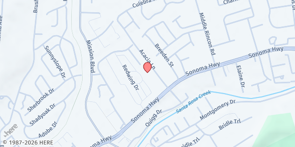 Map showing Acacia Lane Apartments at 657 Acacia Ln, Santa Rosa, CA