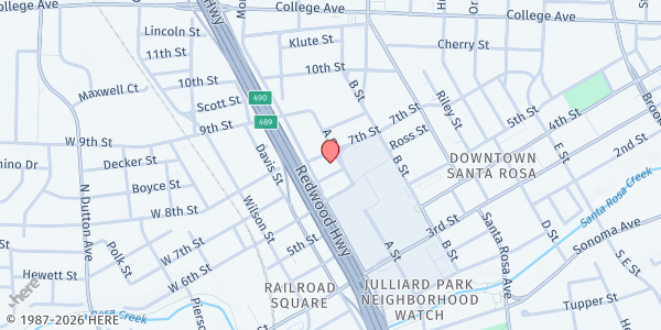 Map showing CC Caritas Center at 301 6th St, Santa Rosa, CA
