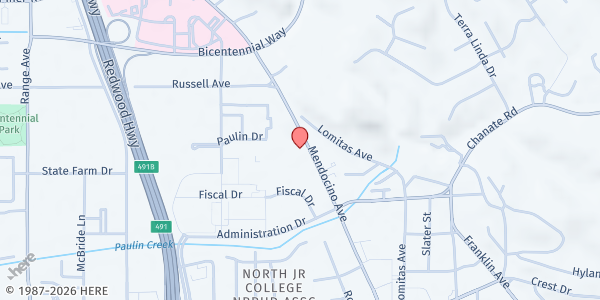 Map showing Family Justice Center Sonoma County at 2755 Mendocino Avenue, Santa Rosa, CA