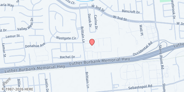Map showing Leisure Mobile Home Park at 2185 Occidental Rd, Santa Rosa, CA