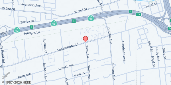 Map showing Roseland Village Neighborhood Center at West Ave and Sebastopol Rd, Santa Rosa, CA