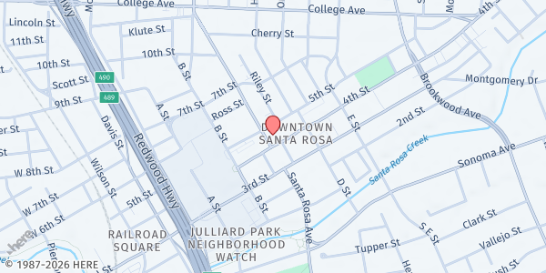 Map showing Rosenberg Apartments at 306 Mendocino Ave, Santa Rosa, CA