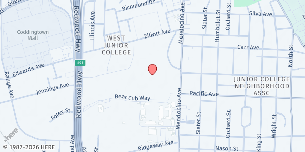 Map showing Santa Rosa Junior College Santa Rosa at 1501 Mendocino Ave, Santa Rosa, CA