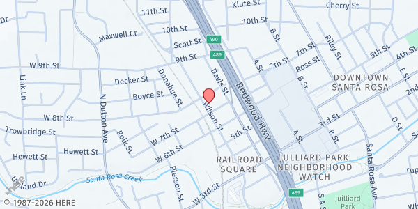 Map showing Society of St Vincent De Paul of Sonoma County at 610 Wilson St, Santa Rosa, CA