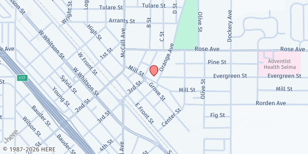 Map showing The Salvation Army - Selma at 1606 Mill St, Selma, CA