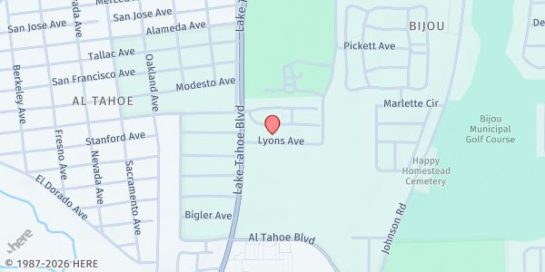 Map showing Bread and Broth at 1041 Lyons Ave, South Lake Tahoe, CA