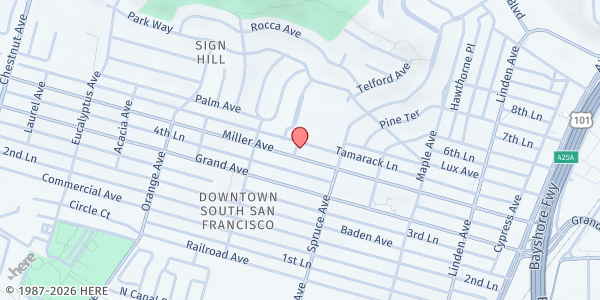 Map showing Latin Amer 7th Day Adventist at 540 Miller Ave., South San Francisco, CA
