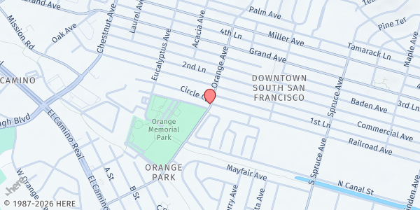 Map showing YMCA - 1 W. Orange at 1 W. Orange, South San Francisco, CA