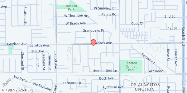 Map showing Calvary Assembly of God at 7272 Cerritos, Stanton, CA