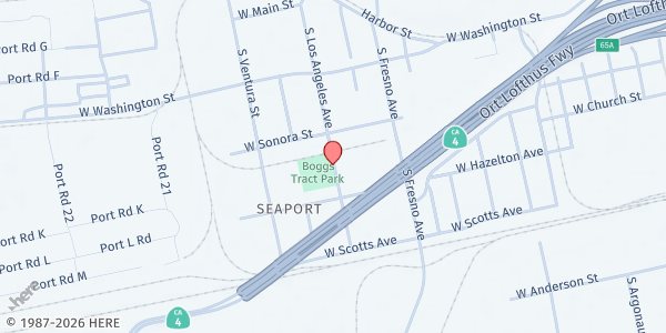Map showing Boggs Tract Community Center at 533 S. Los Angeles Avenue, Stockton, CA