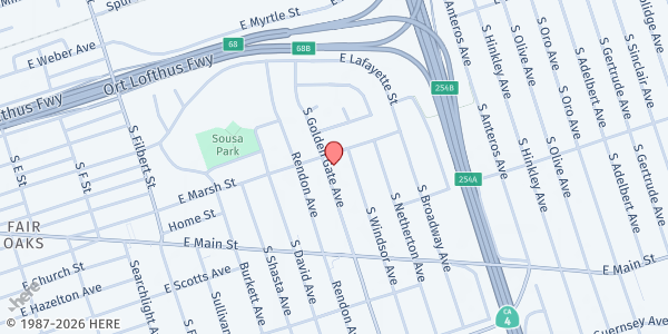 Map showing Eastside Church of God in Christ at 3206 E Marsh St, Stockton, CA