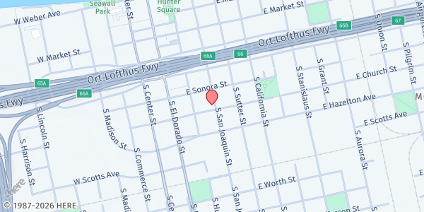 Map showing Gospel Center Rescue Mission at Somnuon Hem Female college seniors TRAY UR A ElR445, Stockton, CA