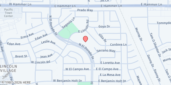 Map showing Mayfair Seventh-Day Adventist Church at 6940 N. El Dorado Street, Stockton, CA