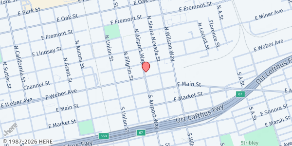 Map showing Salvation Army Corps Community at 1305 E Weber Ave, Stockton, CA