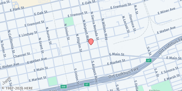 Map showing Salvation Army - Stockton at 1305 E. Weber St, Stockton, CA