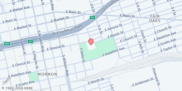 Map showing Stribley Community Center at 1760 E. Sonora Street, Stockton, CA