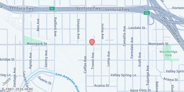 Map showing North Hollywood Interfaith Food Pantry - Main Distribution Center at 4390 Colfax Avenue, Studio City, CA