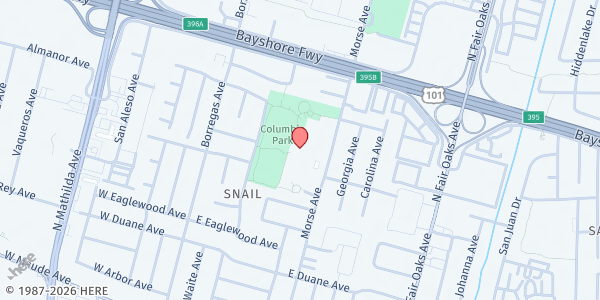 Map showing Columbia Neighborhood Center at 739 Morse Ave, Sunnyvale, CA