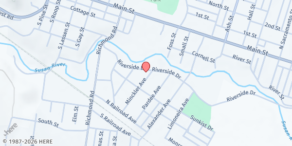 Map showing Lassen Family Services at 1306 Riverside Dr, Susanville, CA