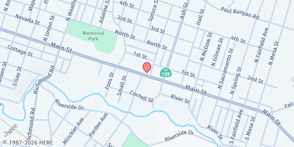 Map showing Susanville Salvation Army and FRC at 1560 Main St, Susanville, CA