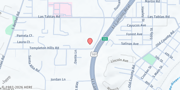 Map showing Templeton Hills H.O.P.E. - Pantry at 930 Templeton Hills Road, Templeton, CA