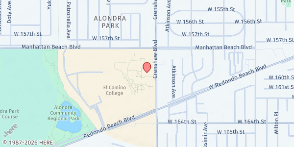 Map showing El Camino Community College Warrior Pantry - Bookstore Building at 16007 Crenshaw Blvd., Bookstore Bldg. 2nd Floor, Decathlon & Stadium Rm, Torrance, CA