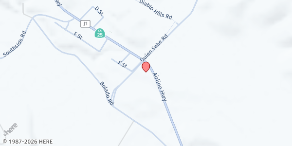 Map showing Immaculate Conception Church at 7290 Airline Hwy, Tres Pinos, CA