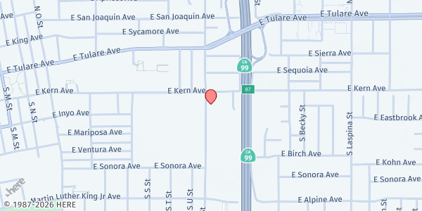 Map showing St. John's Missionary Baptist Tulare at 310 S Blackstone, Tulare, CA