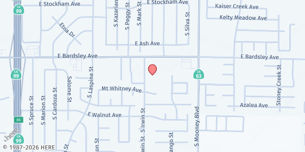 Map showing Tulare Compassion Center at 1929 E. Bardsley, Tulare, CA