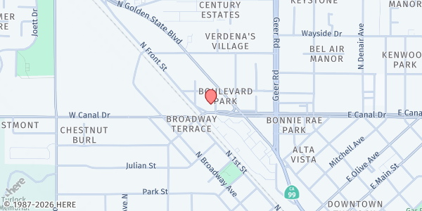 Map showing Holy Ground Ministry at 305 W Canal Dr., Turlock, CA