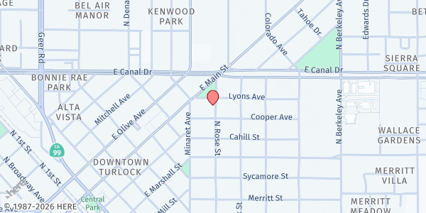 Map showing St. Vincent de Paul - Sacred Heart at 651 N. Rose St., Turlock, CA