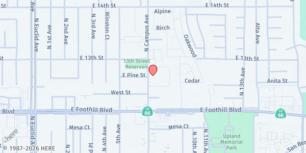 Map showing Kid Care International at 1200 N Campus Ave, Upland, CA