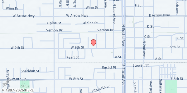 Map showing Upland Church of Christ at 331 West 9th Street, Upland, CA