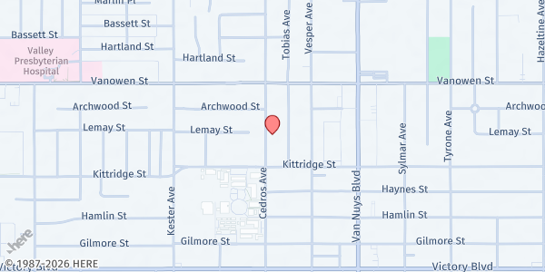Map showing St. Elisabeth's of Hungary Service Center at 6640 Sedros Ave, Van Nuys, CA