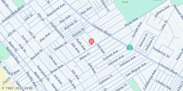 Map showing St. Joseph Center - Bread and Roses Café - Rose Avenue at 663 Rose Avenue, Venice, CA
