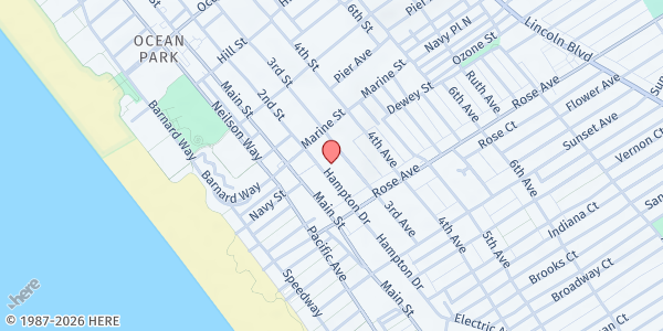 Map showing St. Joseph Center Food Pantry at 204 Hampton Drive, Venice, CA