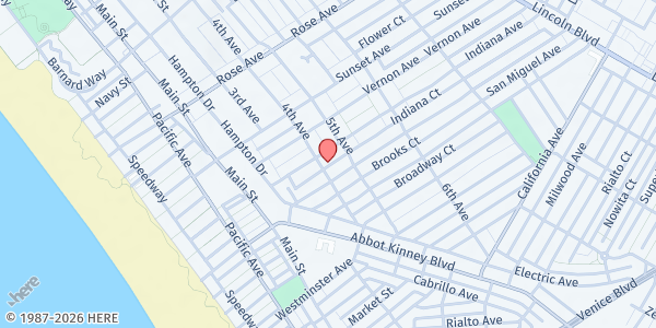 Map showing Venice Food Drive Distribution Site at 415 E. Indiana Ct., Venice, CA