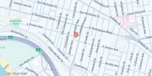 Map showing Power House Church at 365 S. Seawood Avenue, Ventura, CA