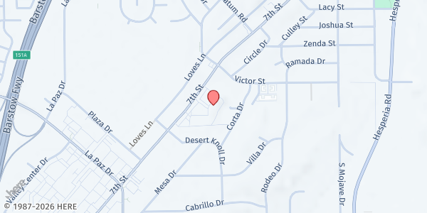 Map showing Burning Bush Baptist Church- Victor Valley Rescue Mission at 14849 7th St., Victorville, CA