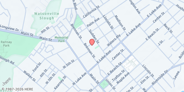 Map showing Watsonville Senior Center at 114 E. 5th St., Watsonville, CA