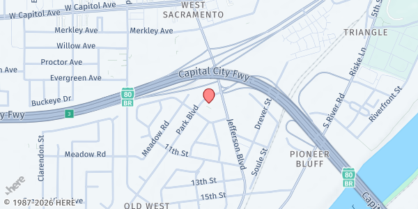 Map showing St. Vincent de Paul - Our Lady of Grace Conference at 911 Park Blvd, West Sacramento, CA