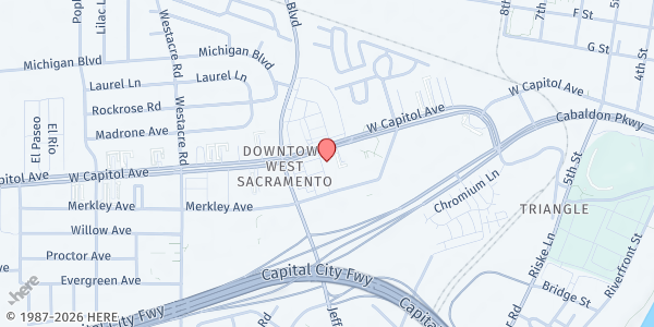 Map showing Yolo Food Bank - West Sacramento Distribution Site at 1271 West Capitol Avenue, West Sacramento, CA
