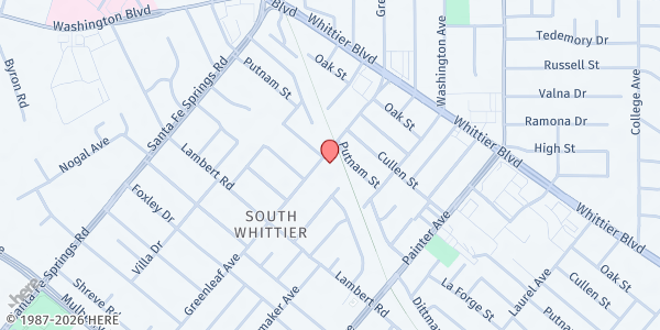 Map showing Dream City Whittier at 8434 S. Greenleaf Ave., Whittier, CA