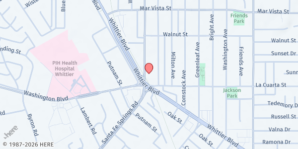 Map showing Salvation Army - Whittier Corps at 1200 Washington Blvd Suite 102, Whittier, CA