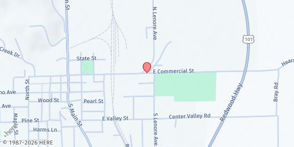 Map showing Laughlin Fields Parking Lot at 600 E Commercial St, Willits, CA