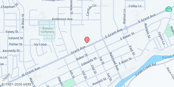 Map showing Winters Distribution Site at 101 Grant Avenue, Winters, CA