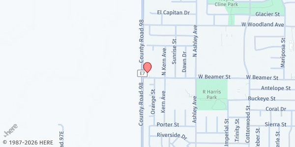 Map showing Woodland Family Worship Center at 386 W. Beamer St., Woodland, CA